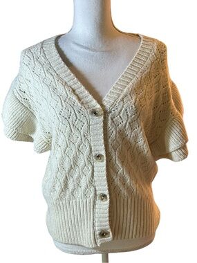 Habitual Cream Cable Knit Short-Sleeve Button Cardigan